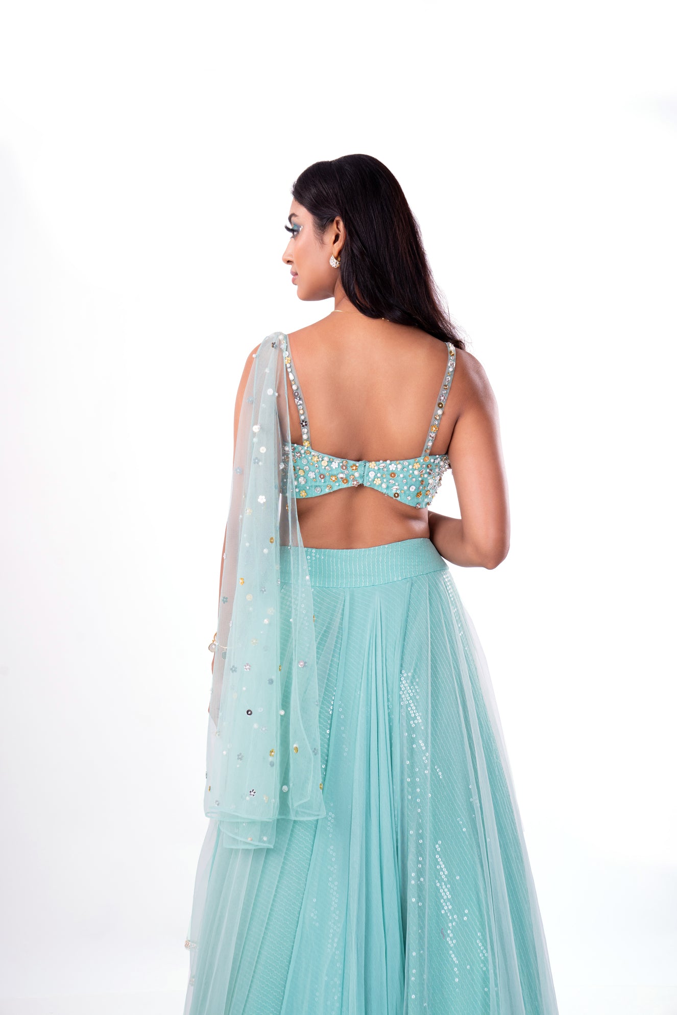 Double Layered Sky Blue Lehenga Set