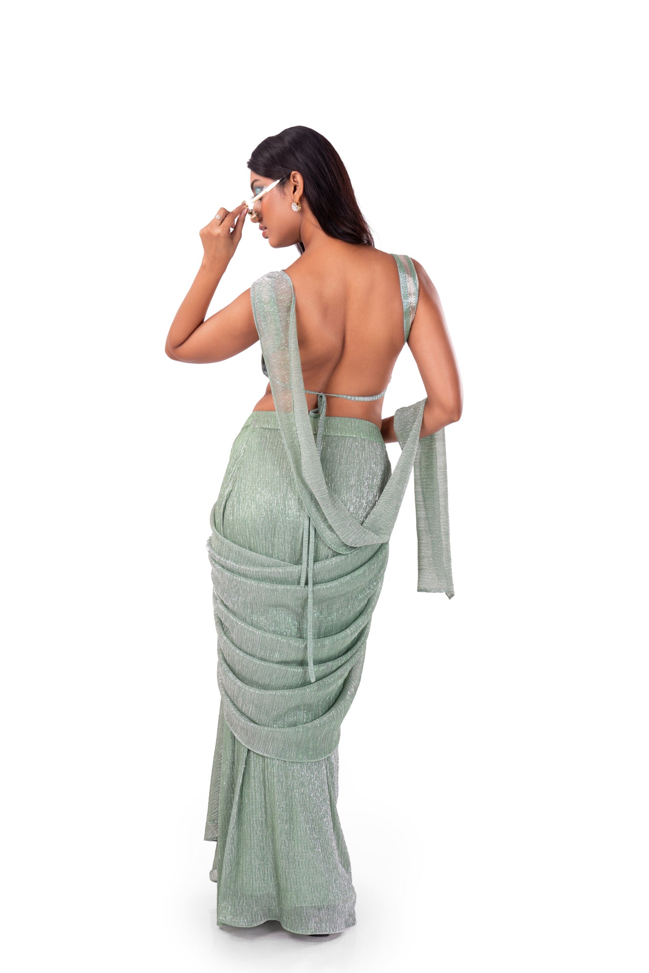 Pastel Sea Green Pre-Draped Saree