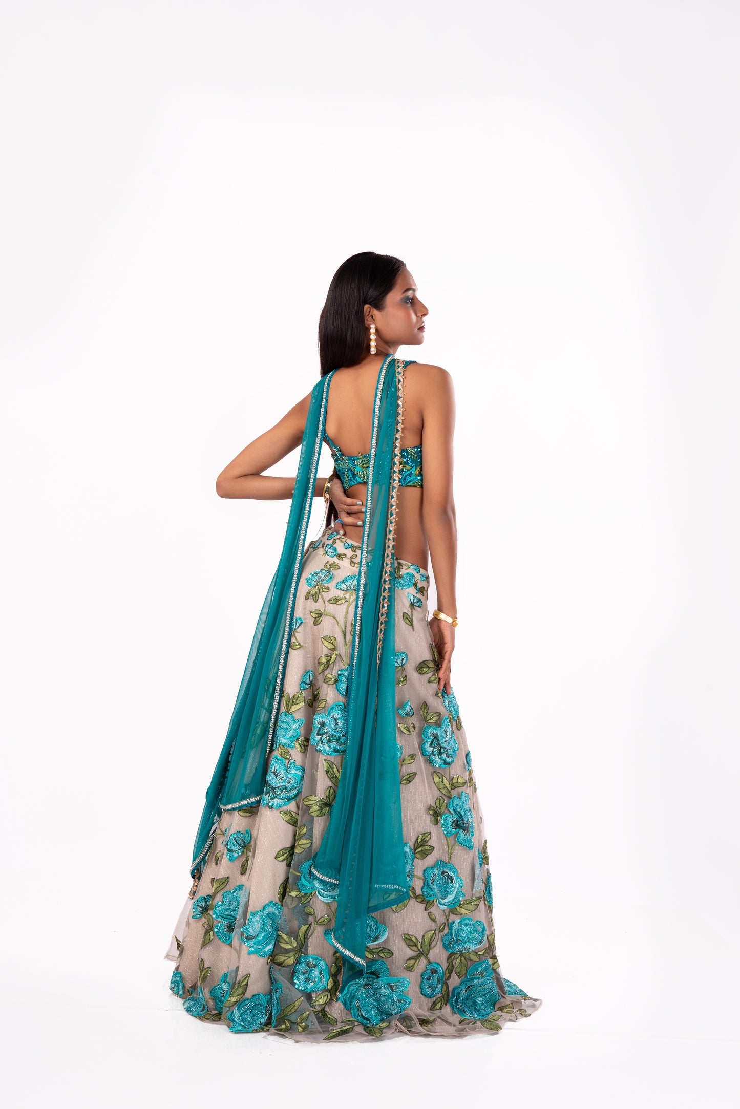 Floral Peacock Blue Lehenga