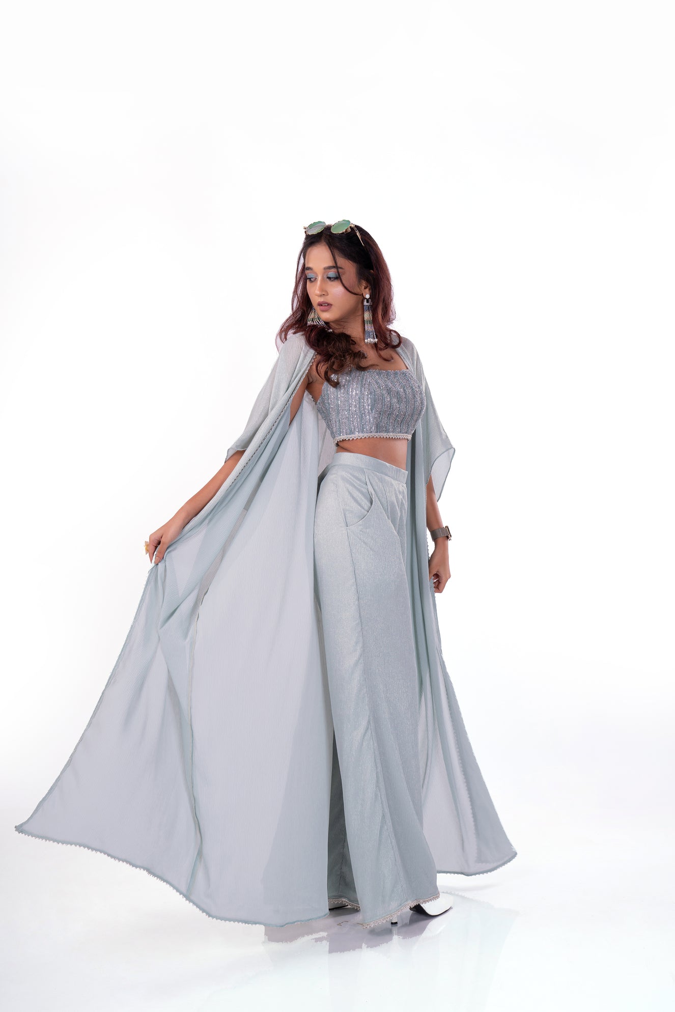 Pastel Blue Grey Jacket Set