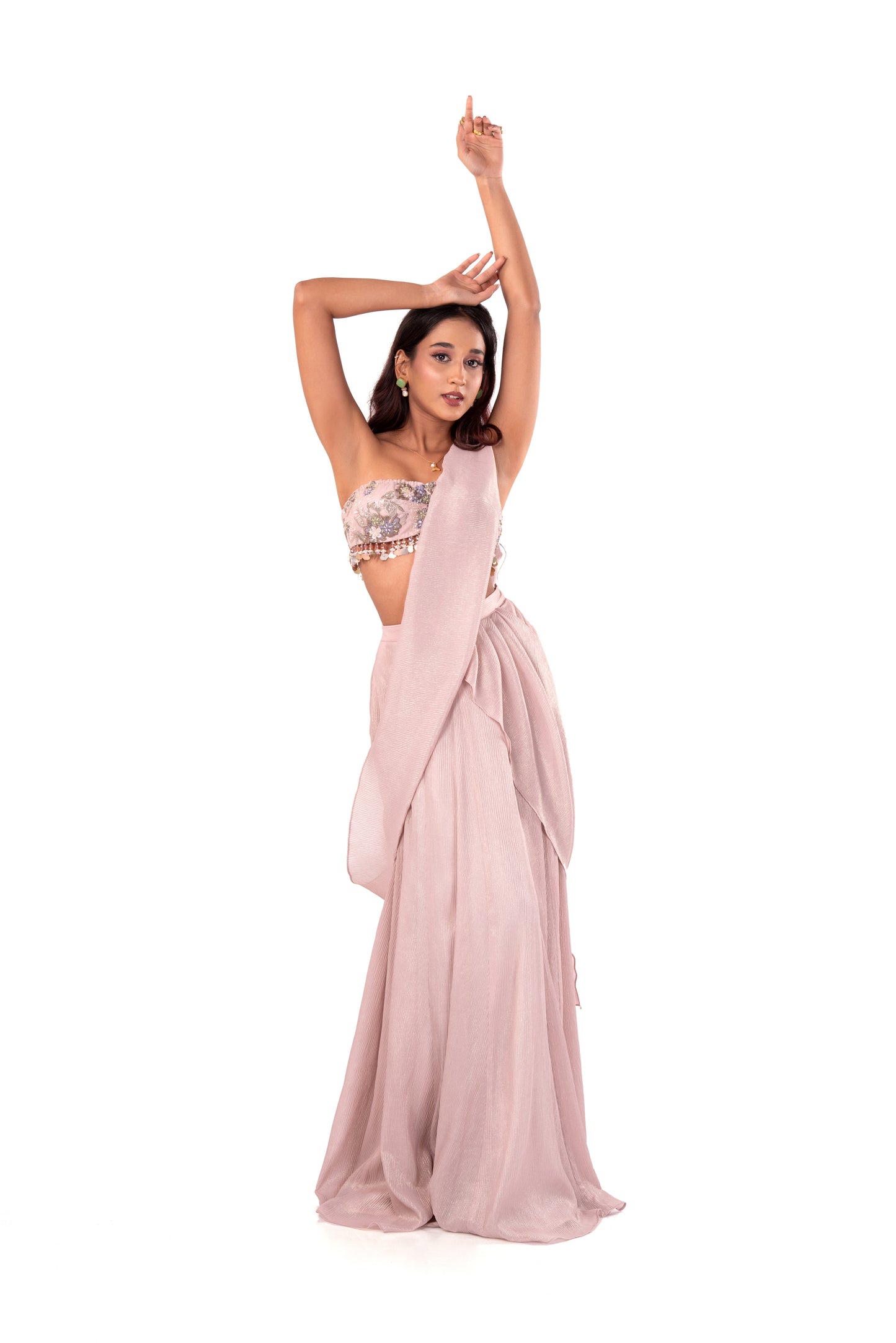Pre-draped Pastel Pink Saree.