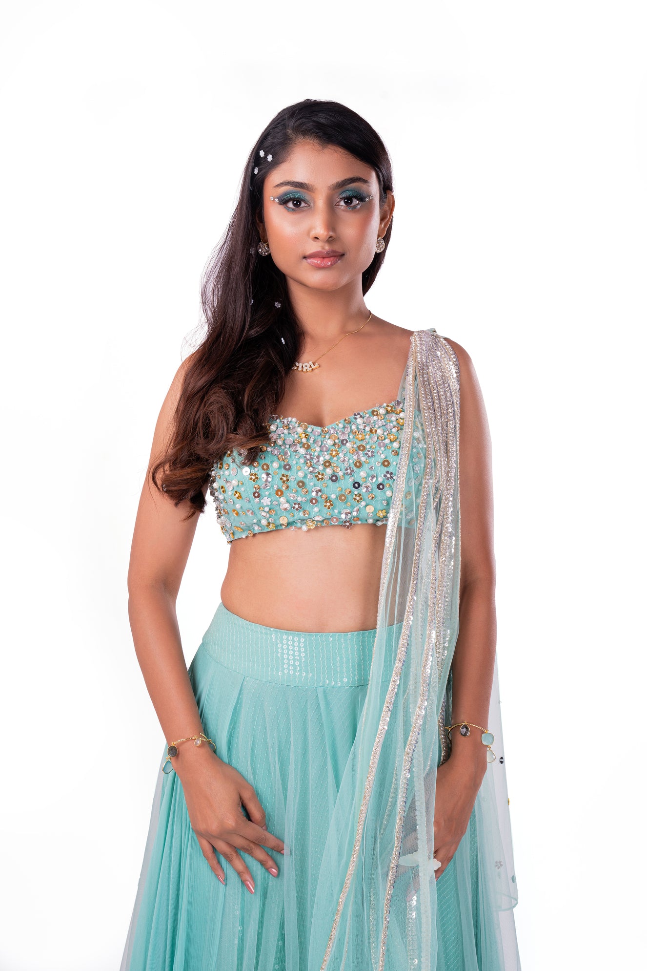 Double Layered Sky Blue Lehenga Set