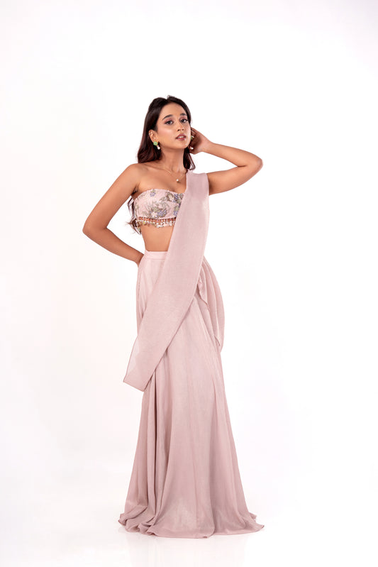 Pre-draped Pastel Pink Saree.