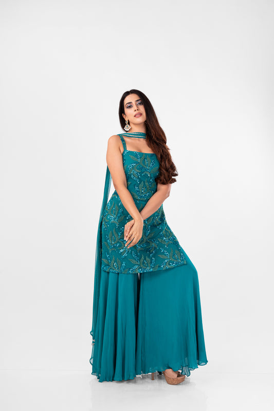 Peacock Blue Sharara Set
