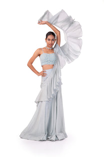 Pastel Blue Ruffle Lehenga Saree