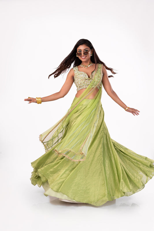 Banarasi Pastel Green Lehenga Set