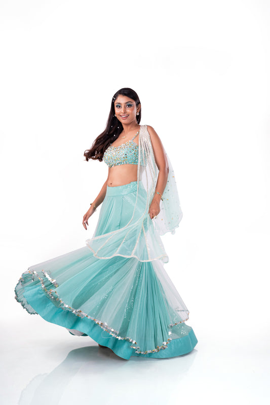 Double Layered Sky Blue Lehenga Set