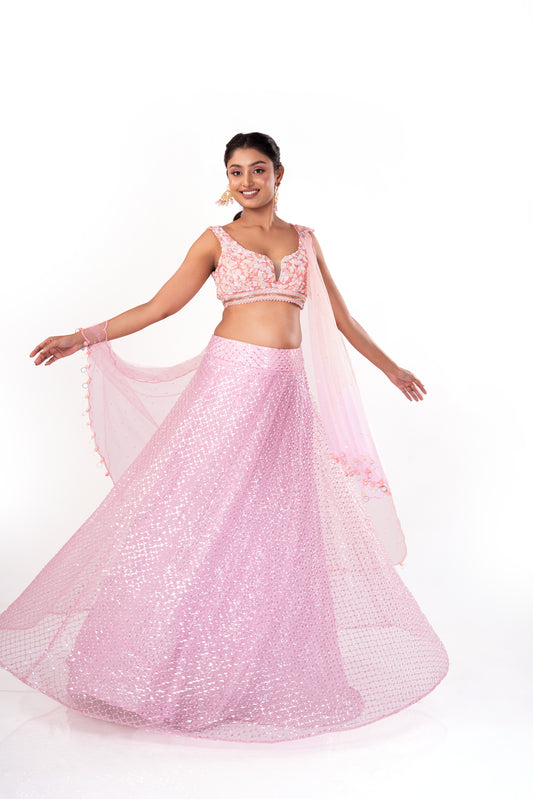 Handcrafted Pink Lehenga Set.