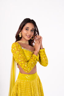 Yellow Banarasi Lehenga Set