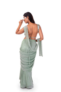 Pastel Sea Green Pre-Draped Saree