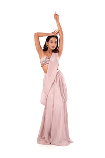 Pre-draped Pastel Pink Saree.
