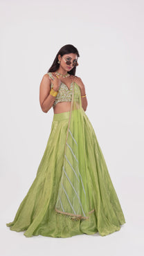 Banarasi Pastel Green Lehenga Set