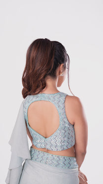 Pastel Blue Ruffle Saree