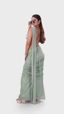 Pastel Sea Green Pre-Draped Saree